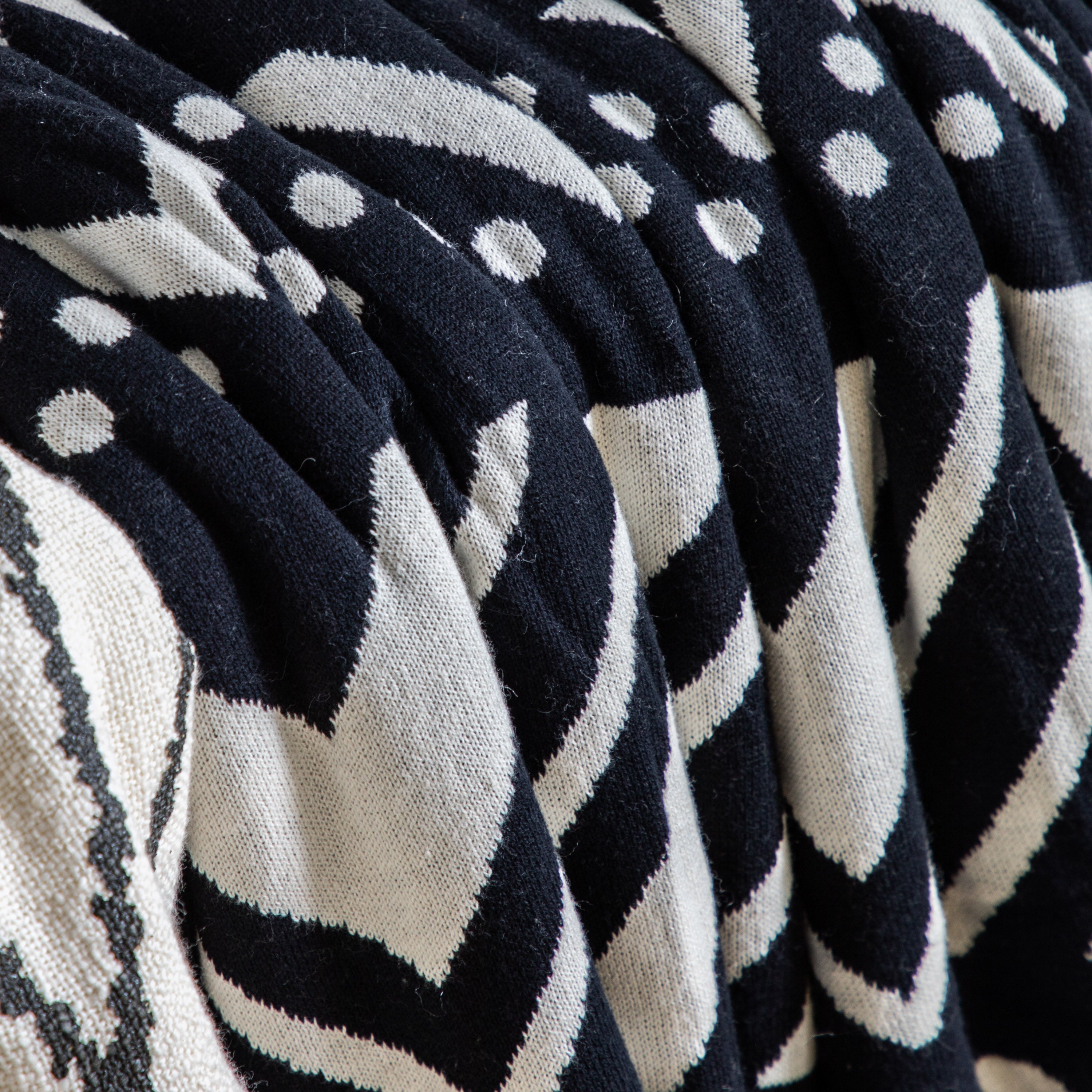 Grove Aztec Knit Sherpa Black & Cream Throw